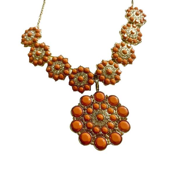 Premier Designs Orange Acrylics Clear Crystal Convertible Necklace Removable Pin - Picture 3 of 8